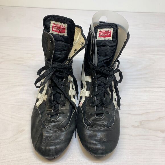 Vintage Onitsuka Tiger Wrestling Shoes Size 10.5 - Rare 70s Black/White Leather - Picture 7 of 10